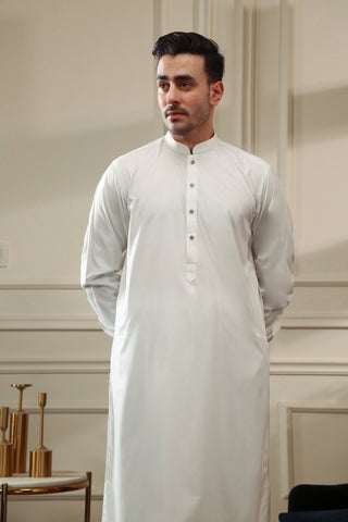 Off-White Wash & Wear Straight-Cut Shalwar Kameez (2-Piece) - Image 3
