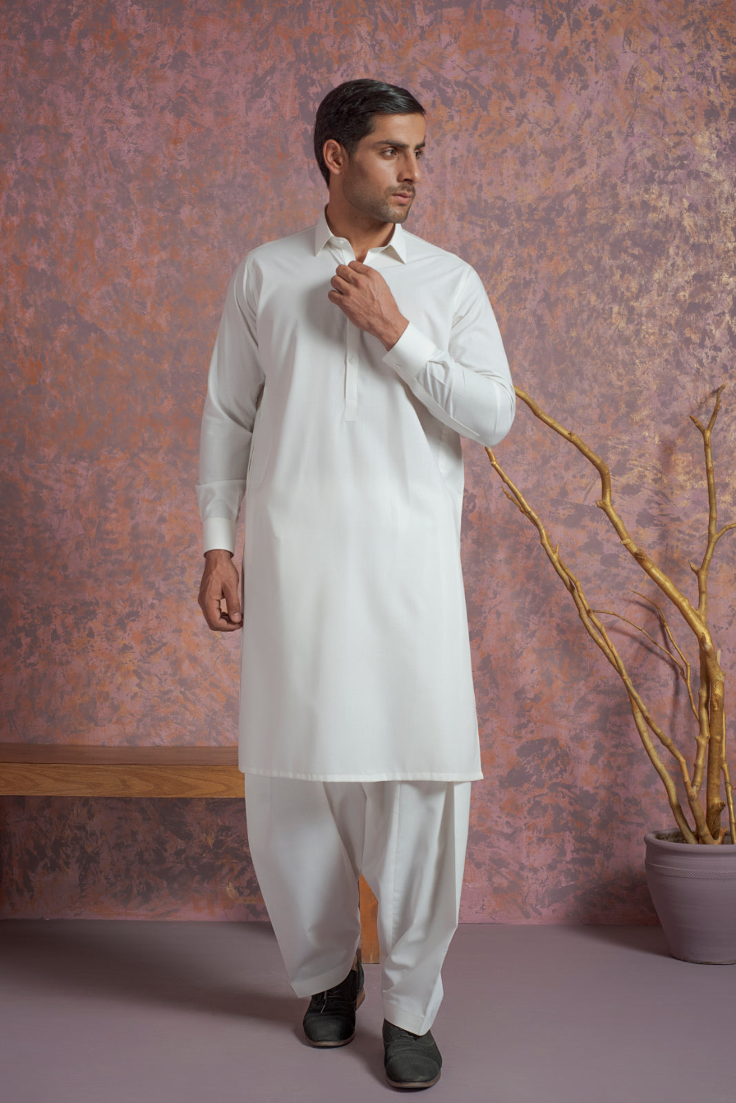 Off-White Wash and Wear Shalwar Kameez (2-Piece) - Image 3