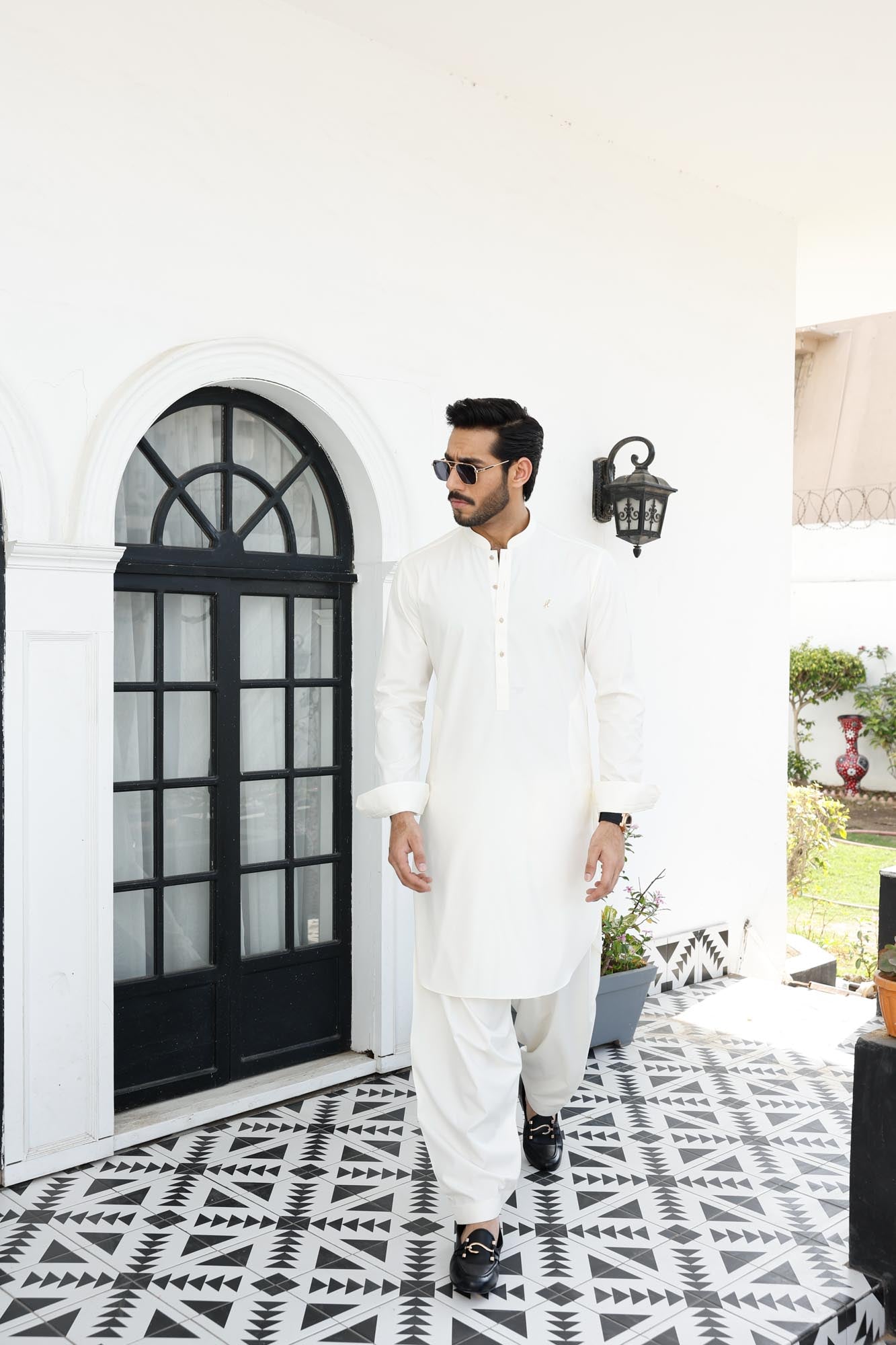 Cream Embroidered Wash & Wear Shalwar Kameez (2-Piece) - Image 2