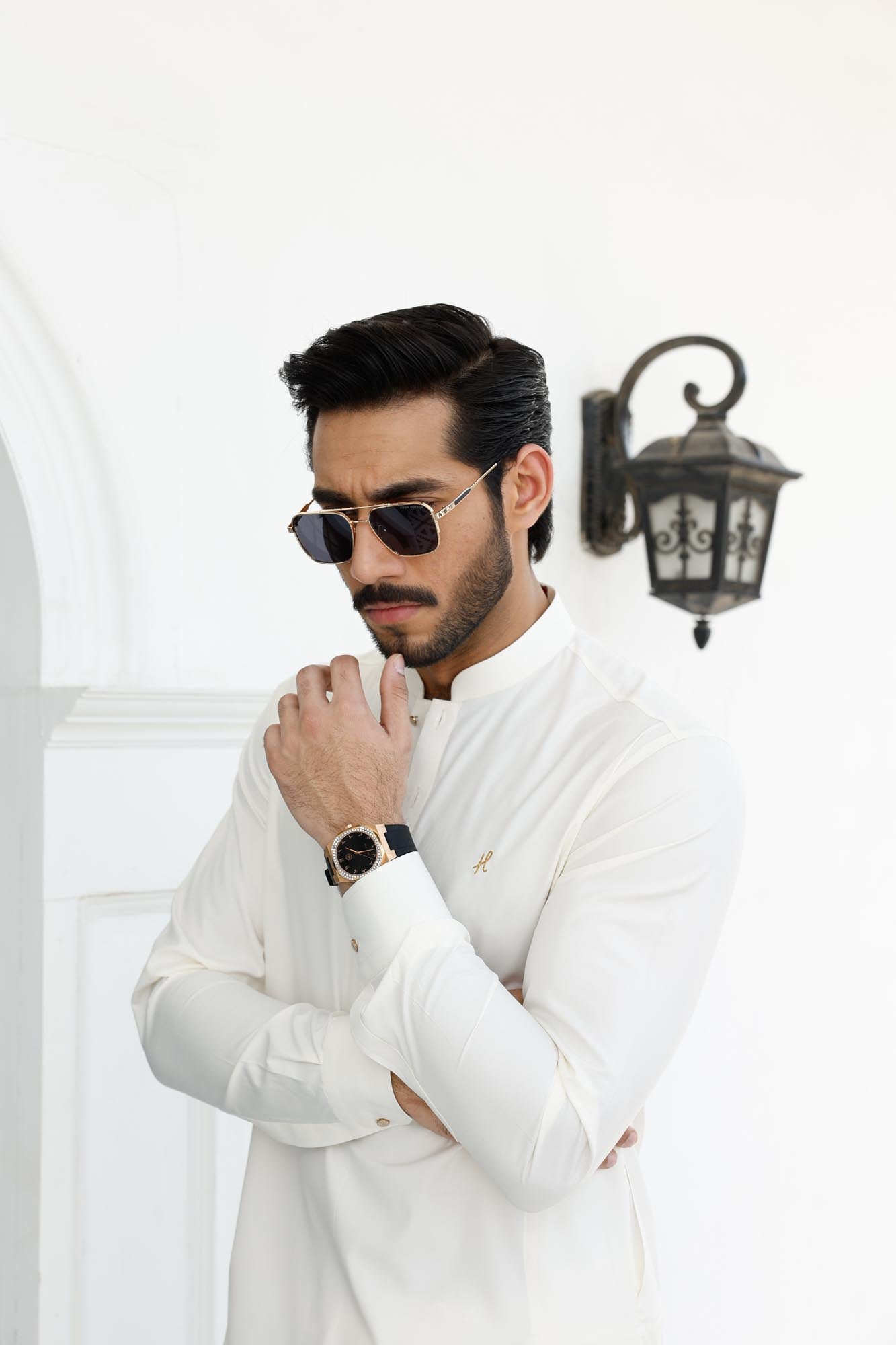 Cream Embroidered Wash & Wear Shalwar Kameez (2-Piece) - Image 3