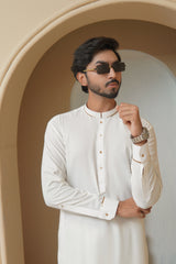 Off White Precision Stitch Wash & Wear Shalwar Kameez (2-Piece) - Image 3