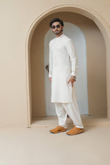 Off White Precision Stitch Wash & Wear Shalwar Kameez (2-Piece) - Image 4