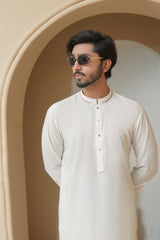 Off White Precision Stitch Wash & Wear Shalwar Kameez (2-Piece) - Image 5