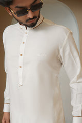 Off White Precision Stitch Wash & Wear Shalwar Kameez (2-Piece) - Image 7