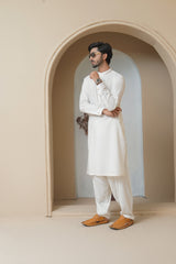 Off White Precision Stitch Wash & Wear Shalwar Kameez (2-Piece) - Image 8