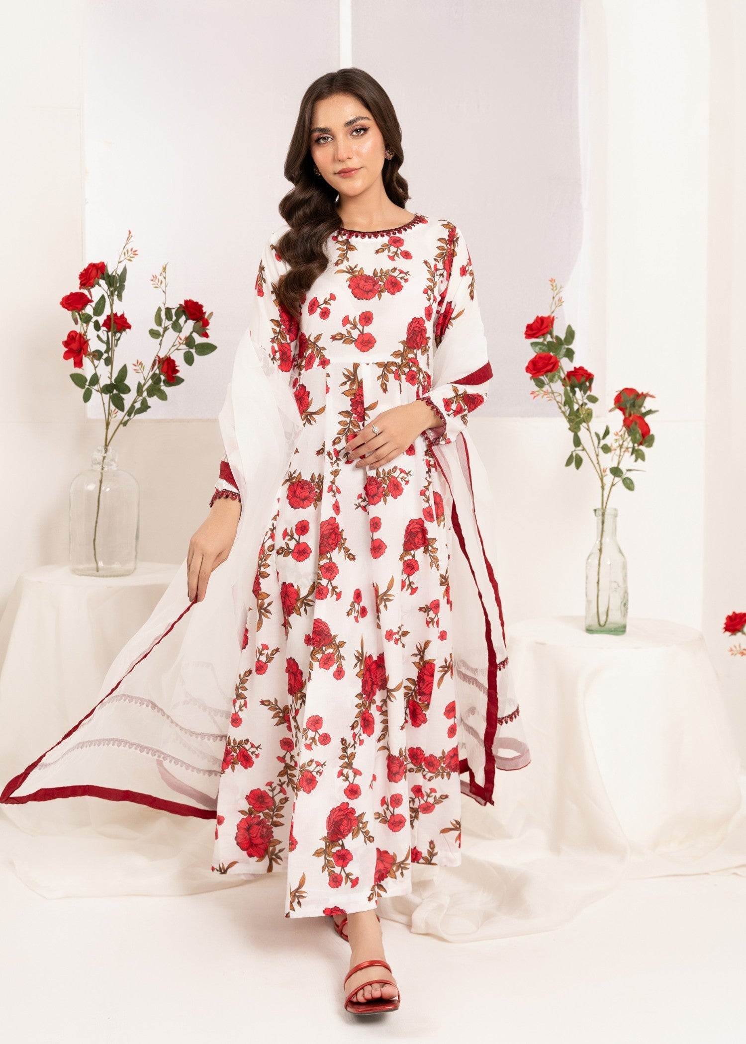 Off-White Printed Poly Lawn Pishwas (2-Piece) - Image 1