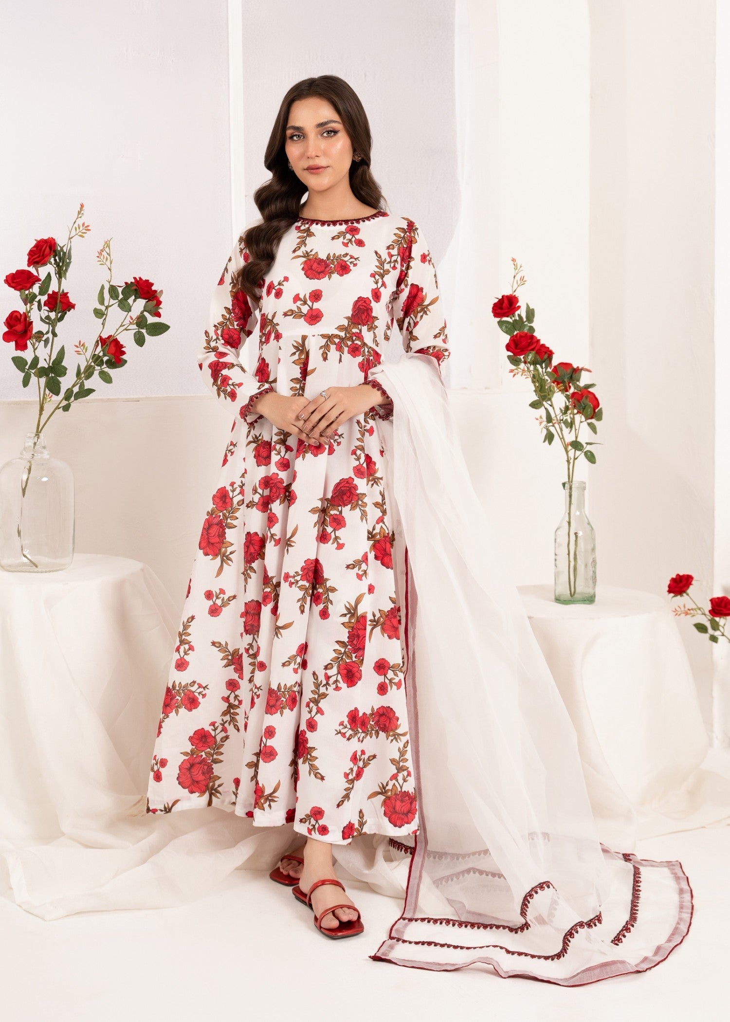 Off-White Printed Poly Lawn Pishwas (2-Piece) - Image 2