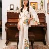 Ivory Floral Embroidered Pure Silk Power Suit (2-Piece) - Image 2