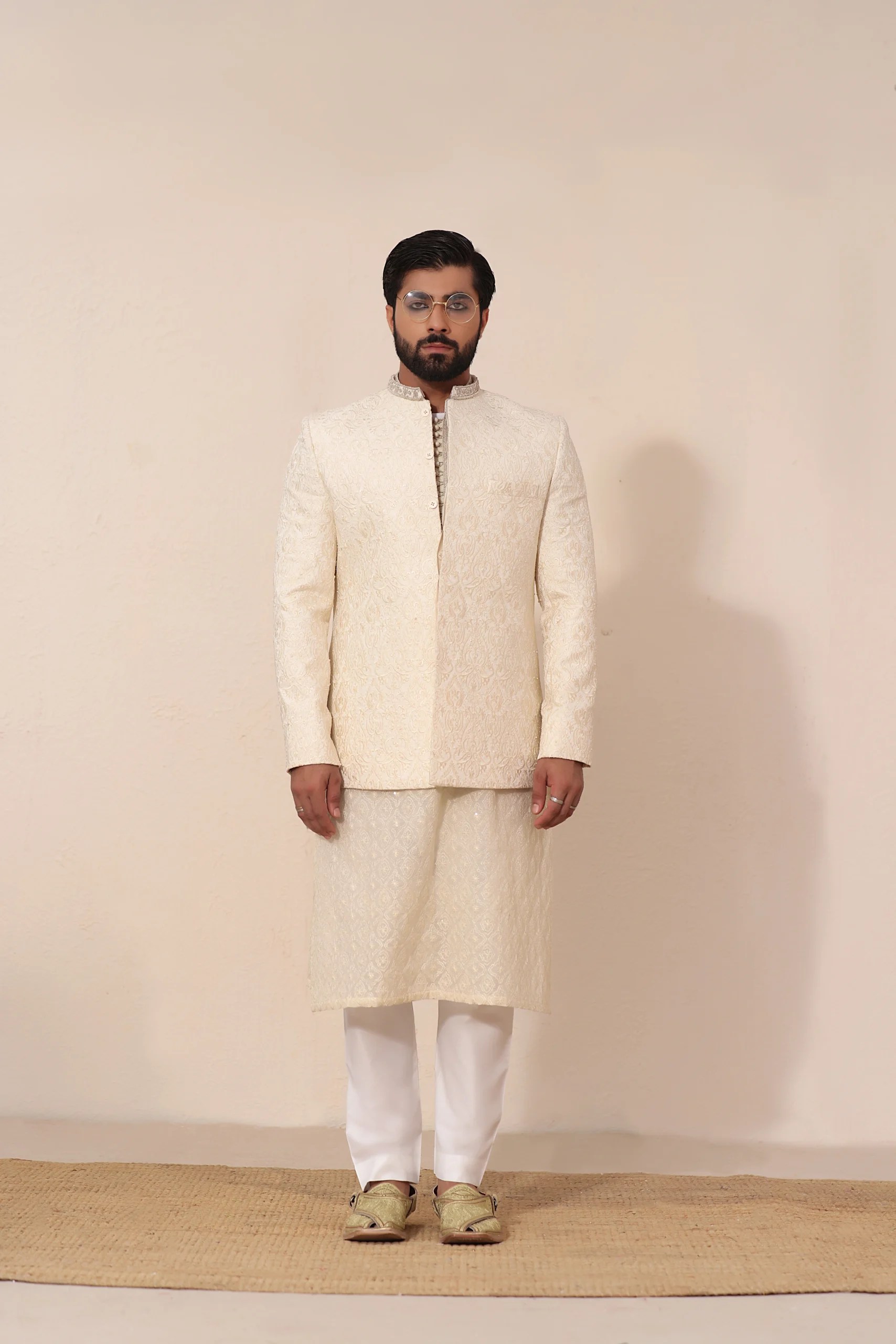 Off-White Jacquard Prince Coat 3-Piece - Image 2