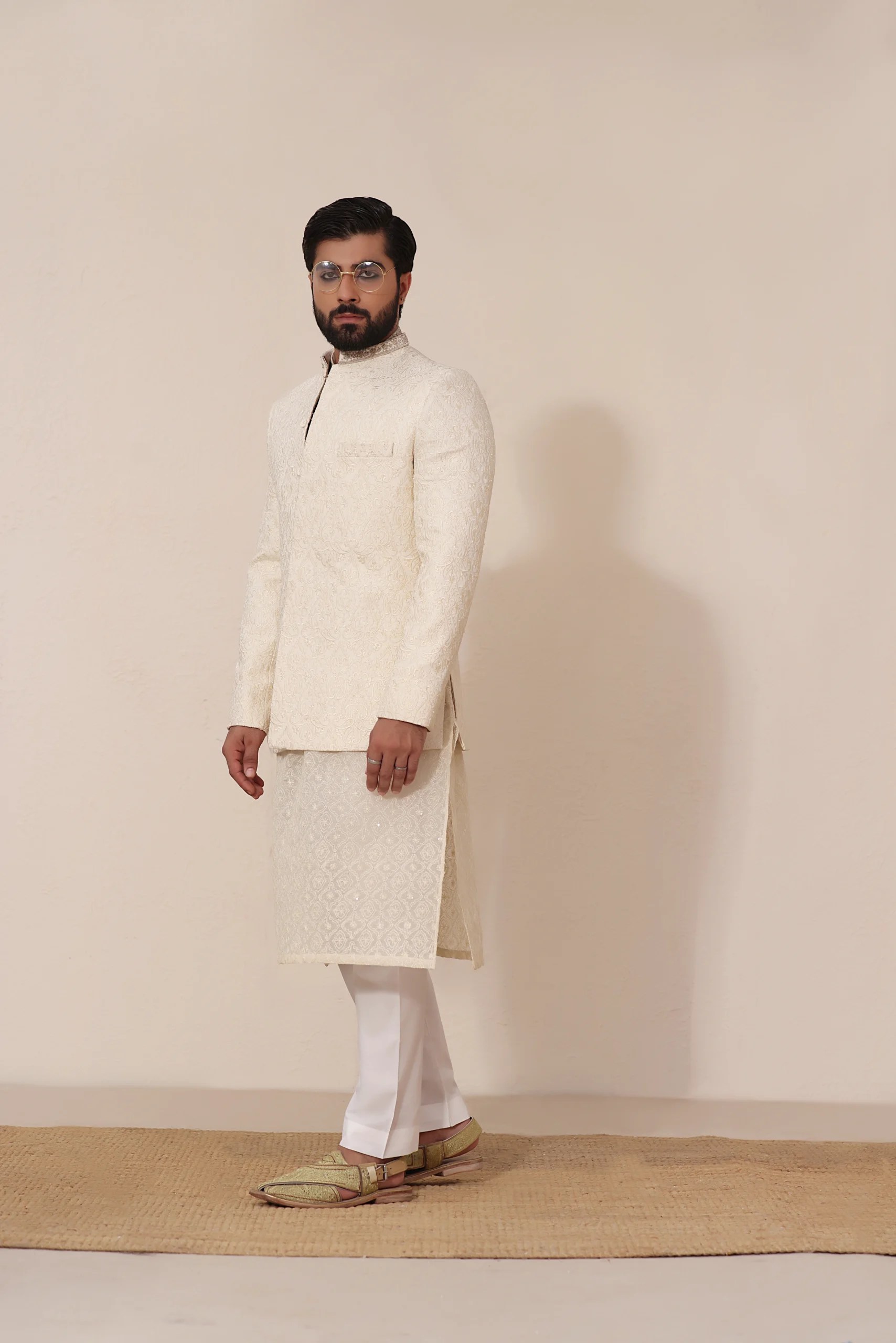 Off-White Jacquard Prince Coat 3-Piece - Image 3