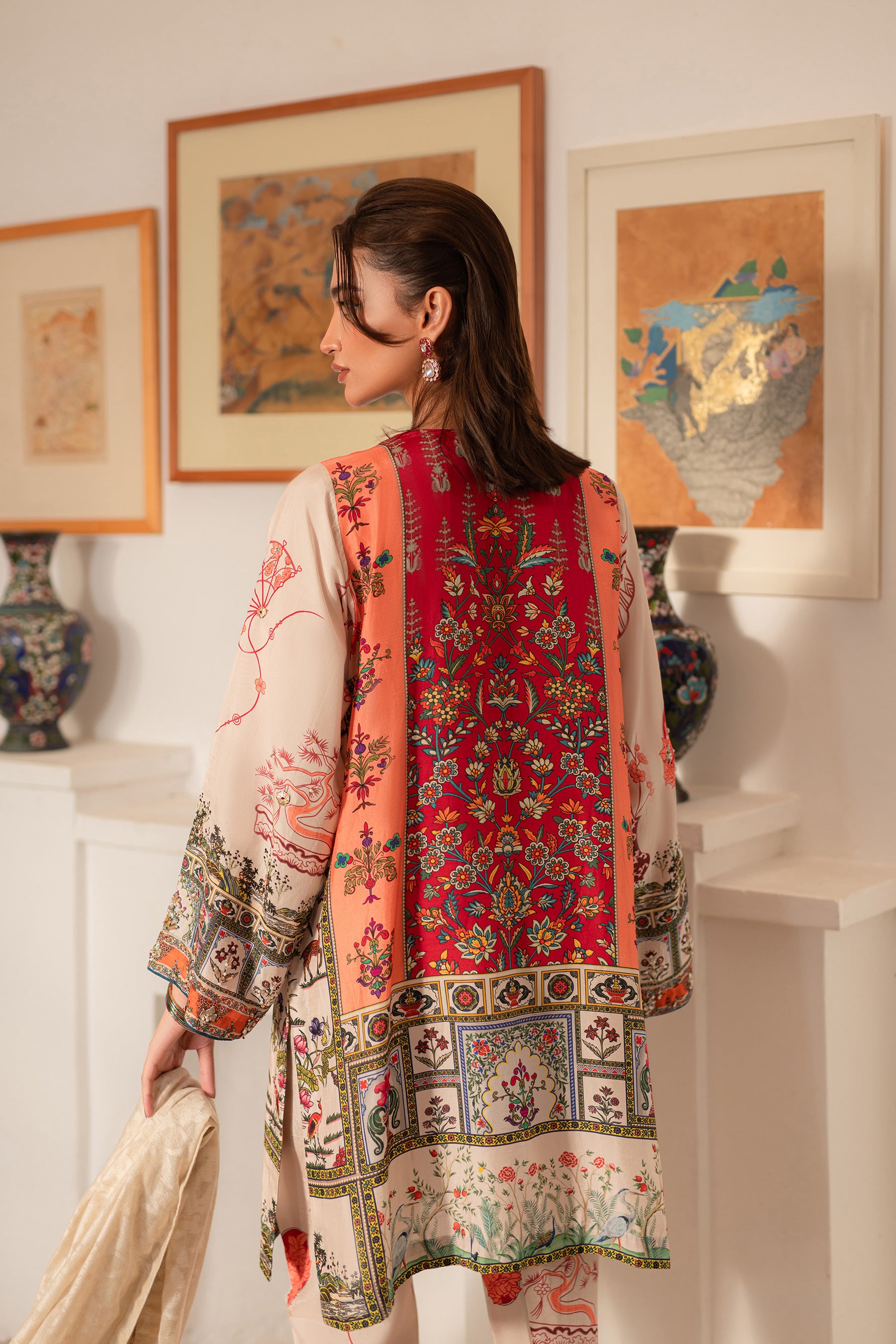 Pakistani Ivory Sunset Embellished Silk Kurta Shalwar (3-Piece) - Image 5