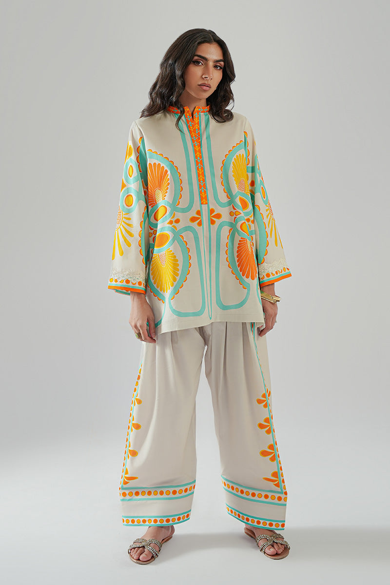 Ivory Printed Cambric Salwar Kameez (2-Piece) - Image 1