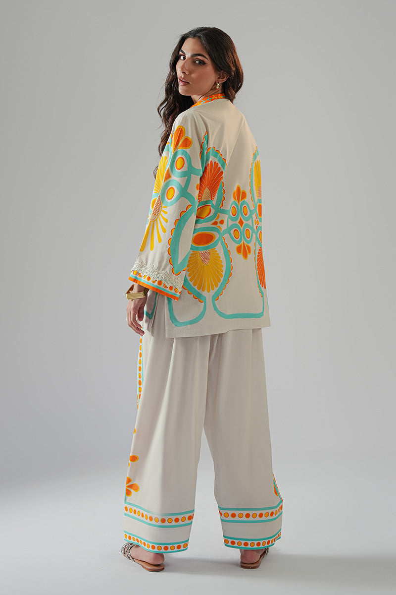 Pakistani Ivory Printed Cambric Salwar Kameez (2-Piece) - Image 4