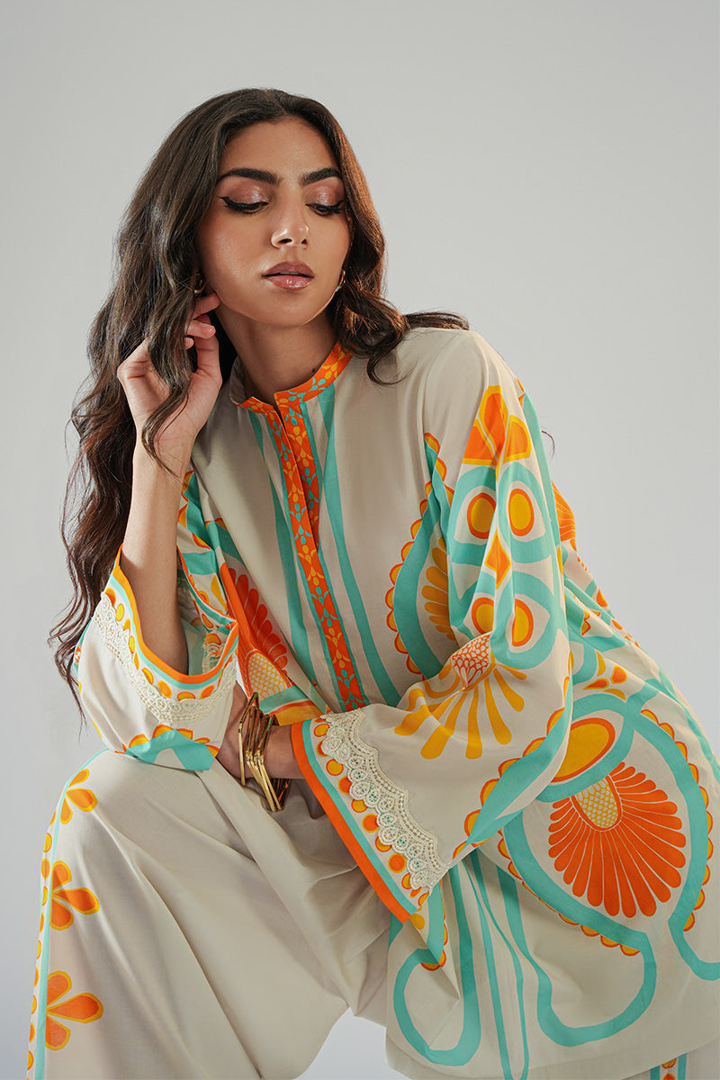 Pakistani Ivory Printed Cambric Salwar Kameez (2-Piece) - Image 5