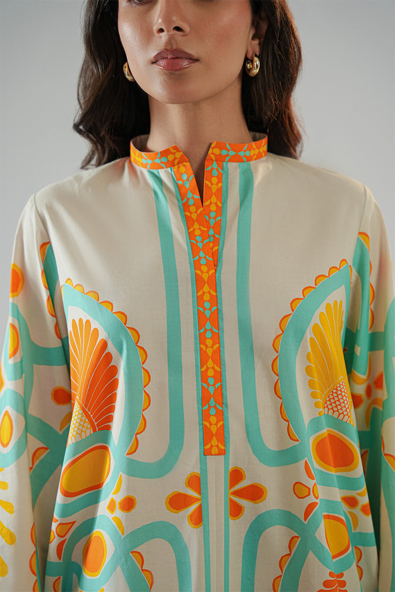 Pakistani Ivory Printed Cambric Salwar Kameez (2-Piece) - Image 7