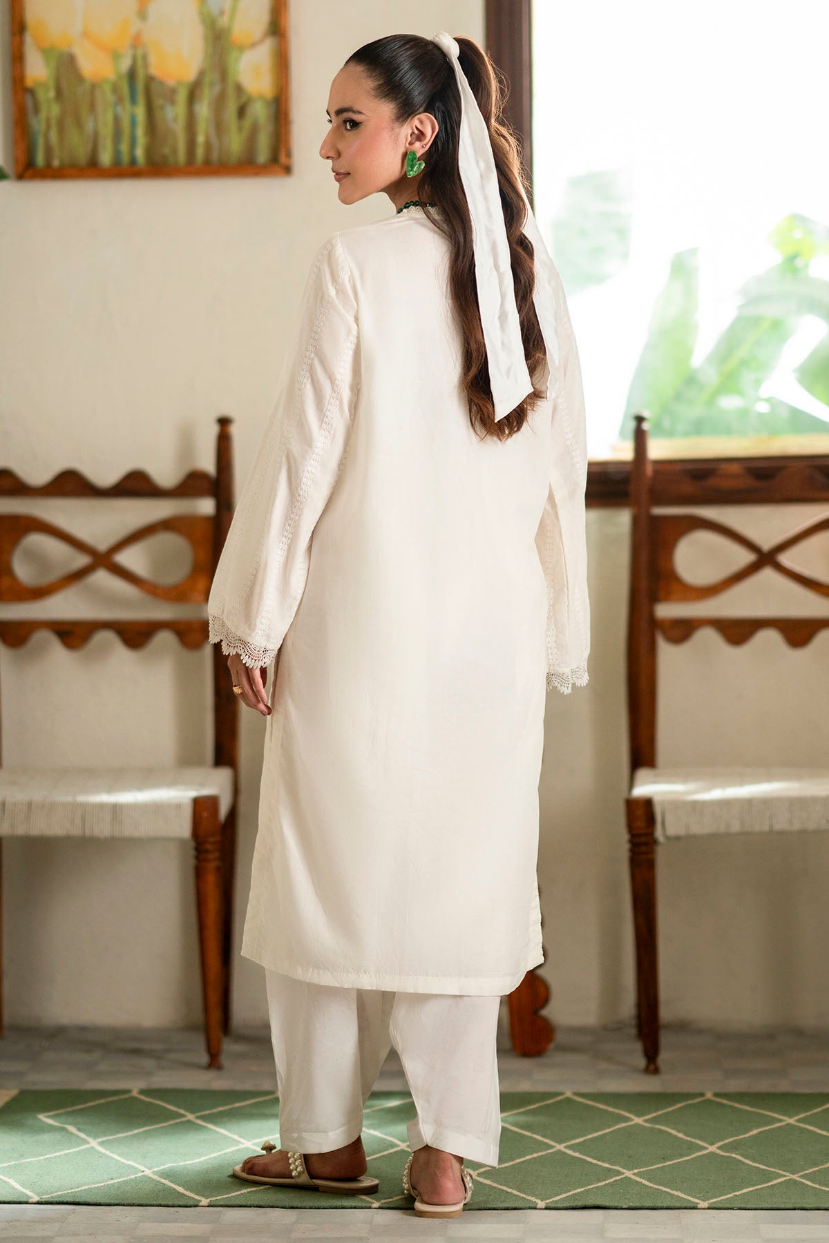 Ivory Schiffli Embroidered Cambric Lawn Salwar Kameez (2-Piece) - Image 4