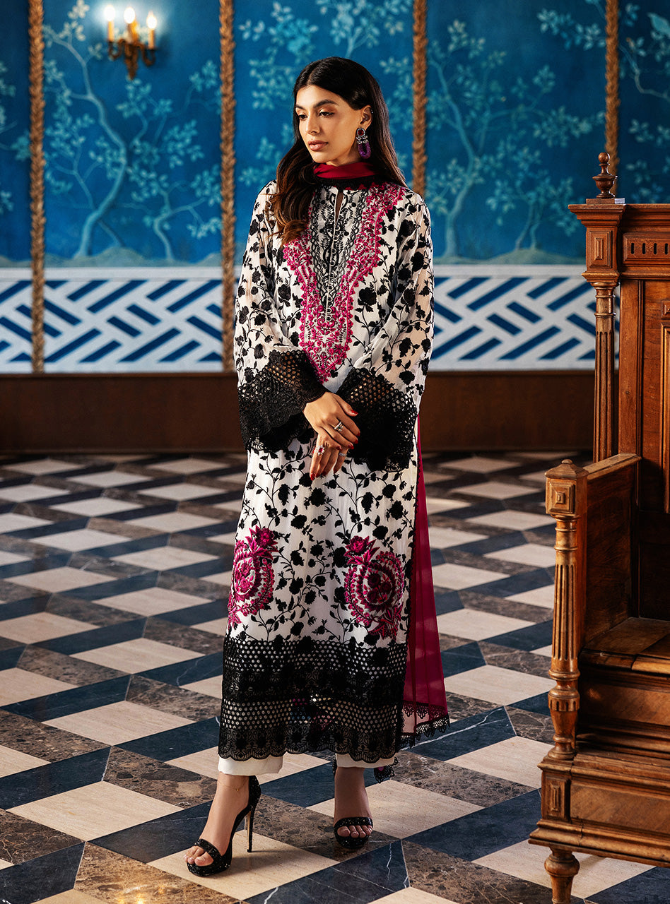 Pakistani Ivory Embroidered Chiffon Salwar Kameez (3-Piece) - Image 5