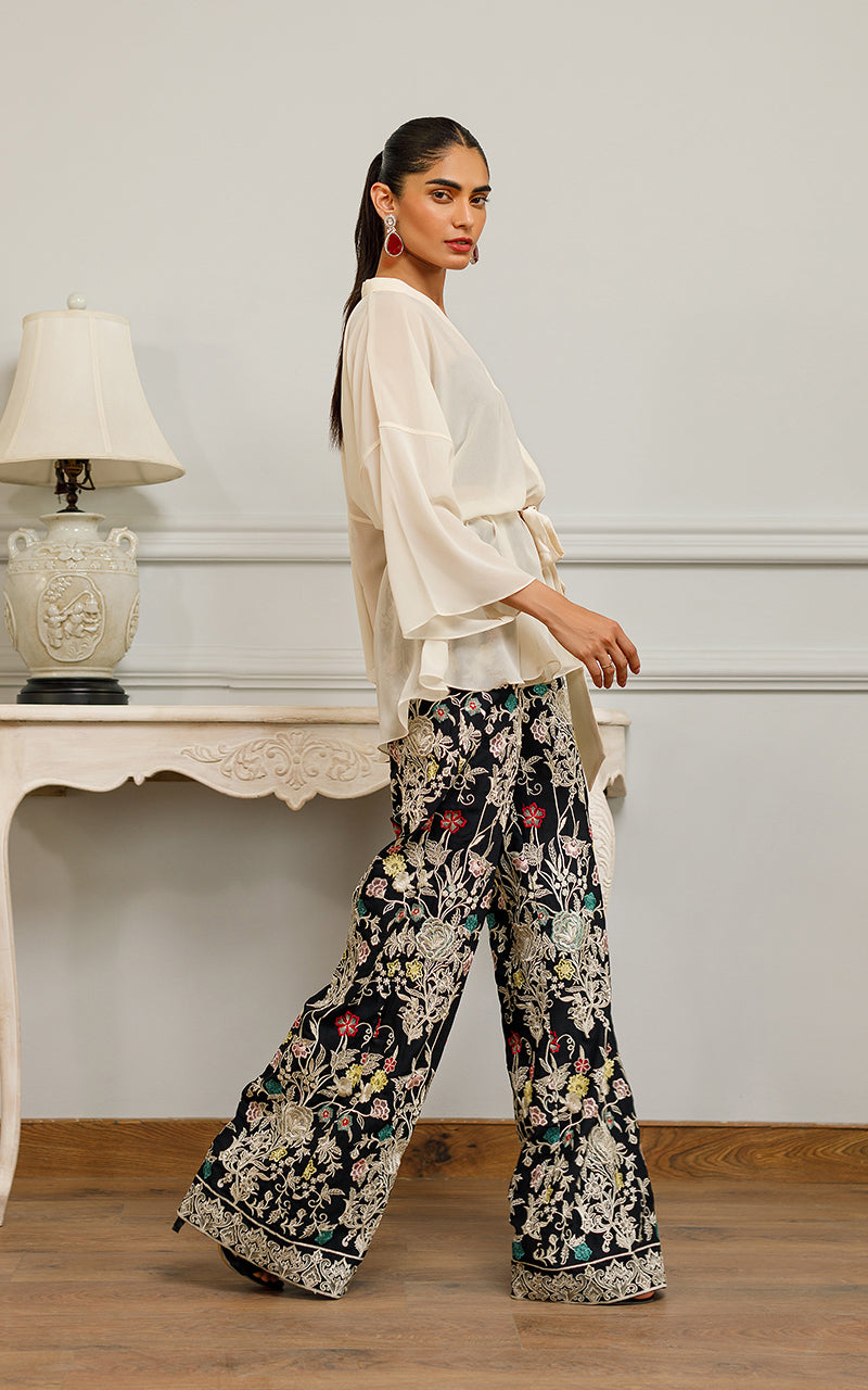 Ivory Chiffon Top with Embroidered Palazzo (2-Piece) - Image 2