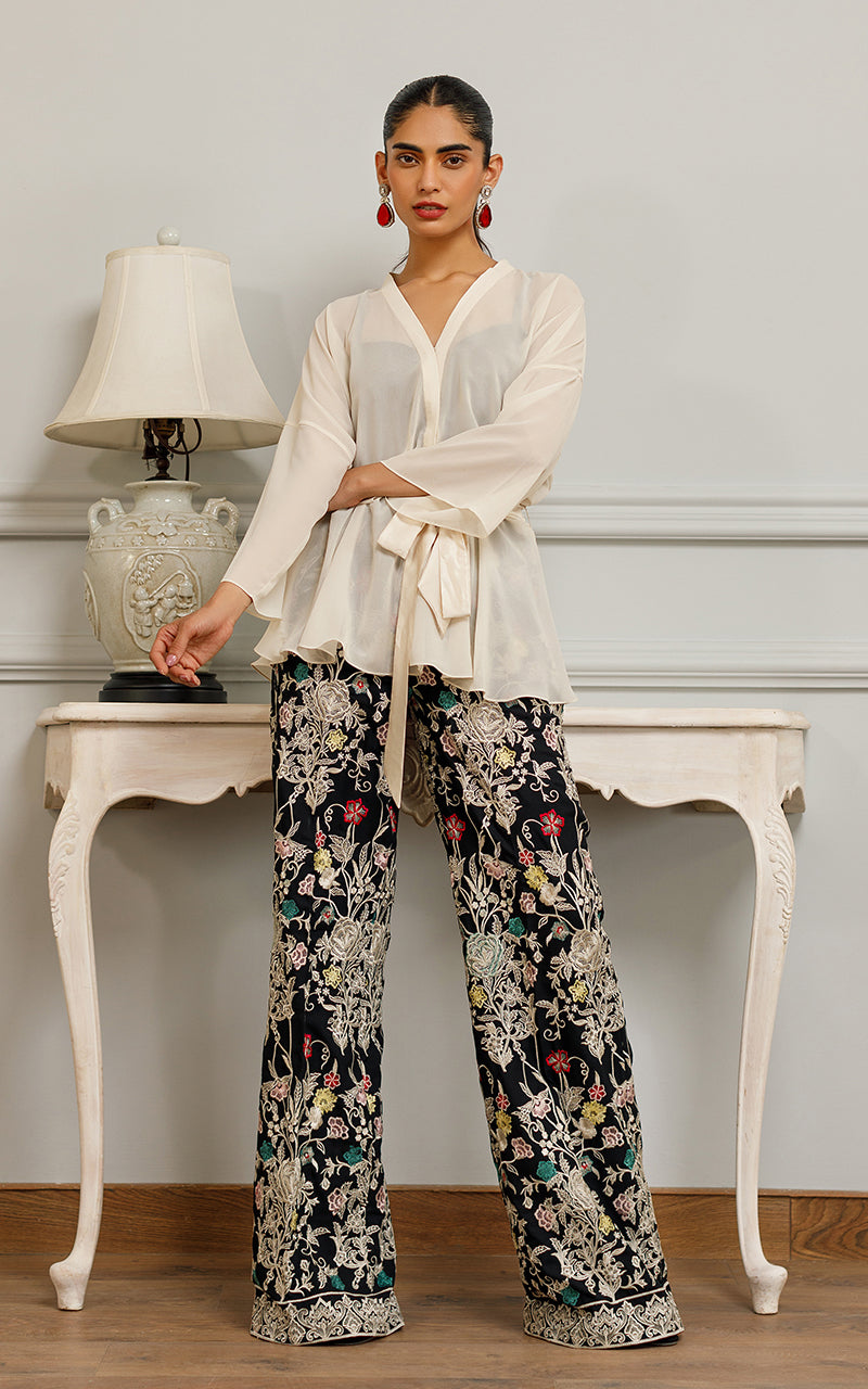 Ivory Chiffon Top with Embroidered Palazzo (2-Piece) - Image 3