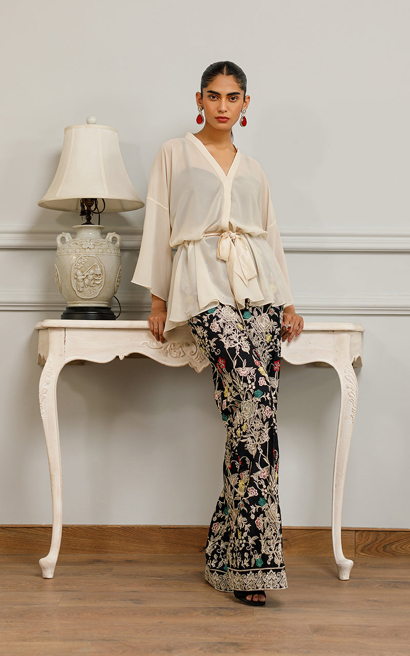Ivory Chiffon Top with Embroidered Palazzo (2-Piece) - Image 4