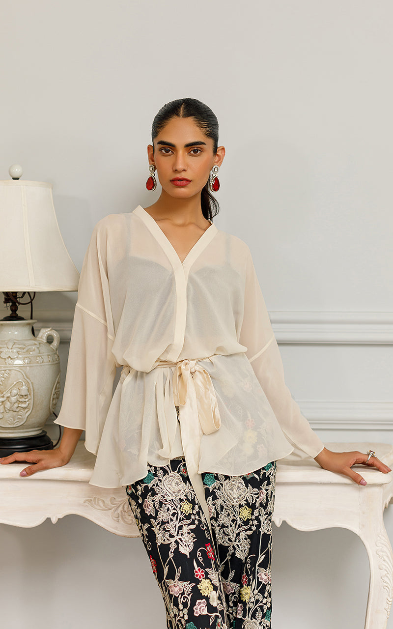 Ivory Chiffon Top with Embroidered Palazzo (2-Piece) - Image 6
