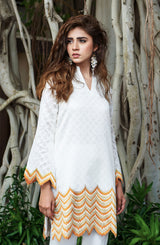 Ivory Needlepoint Cotton Net Salwar Kameez (2-Piece) - Image 2