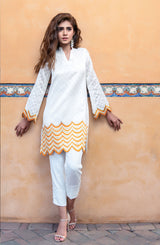 Ivory Needlepoint Cotton Net Salwar Kameez (2-Piece) - Image 3