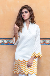 Ivory Needlepoint Cotton Net Salwar Kameez (2-Piece) - Image 6