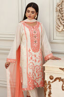 Pakistani Ivory Embroidered Cotton Net Salwar Kameez (3-Piece) - Image 3