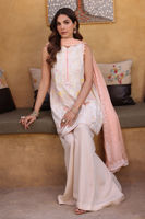 Off-White Embroidered Cotton Net Salwar Kameez (3-Piece) - Image 5