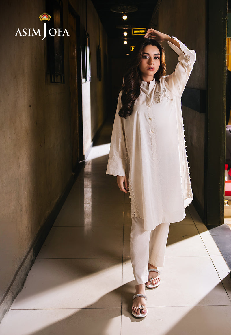 Pakistani Off-White Embroidered Cotton Silk Salwar Kameez (2-Piece) - Image 1