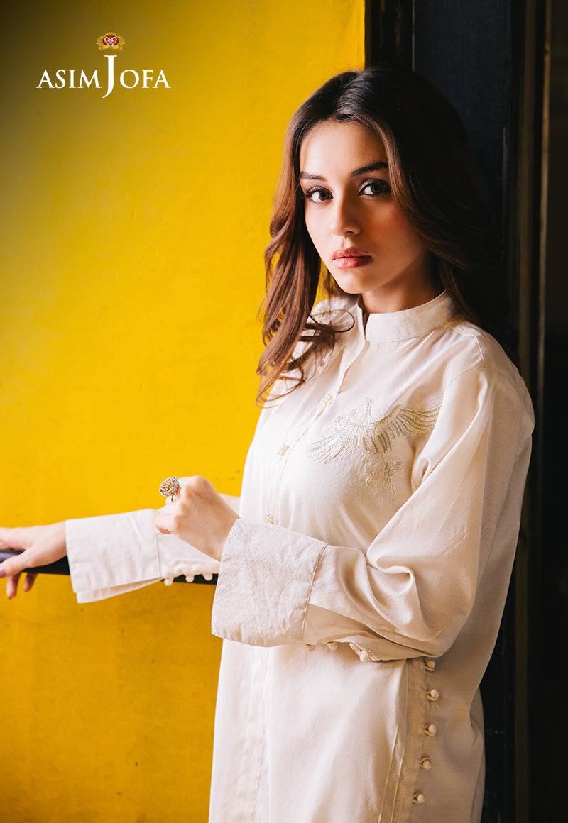 Pakistani Off-White Embroidered Cotton Silk Salwar Kameez (2-Piece) - Image 10