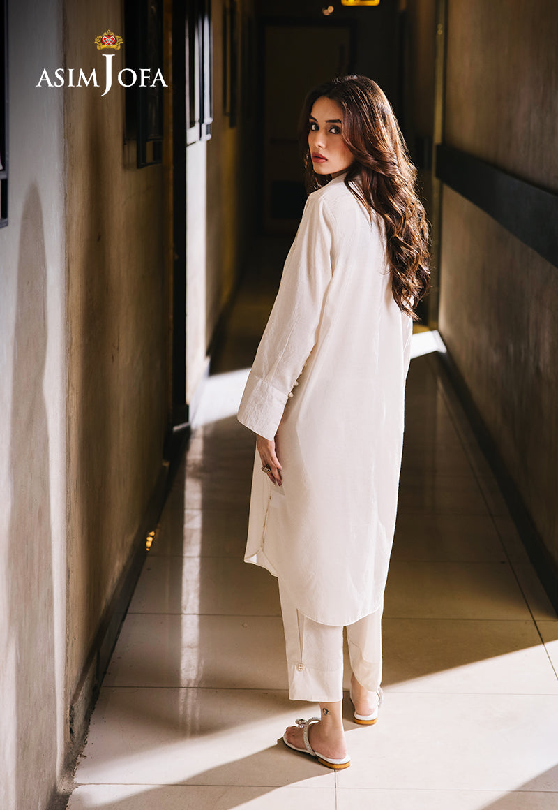 Pakistani Off-White Embroidered Cotton Silk Salwar Kameez (2-Piece) - Image 2