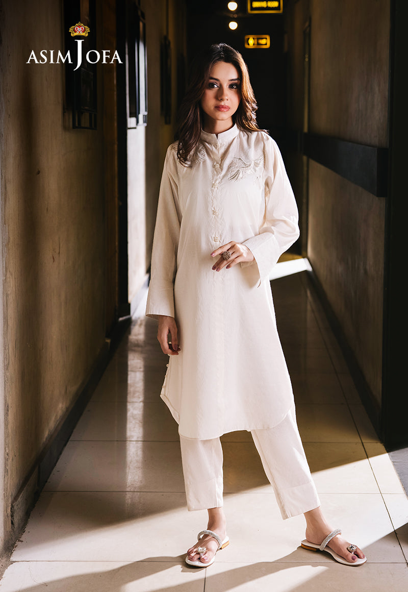 Pakistani Off-White Embroidered Cotton Silk Salwar Kameez (2-Piece) - Image 8