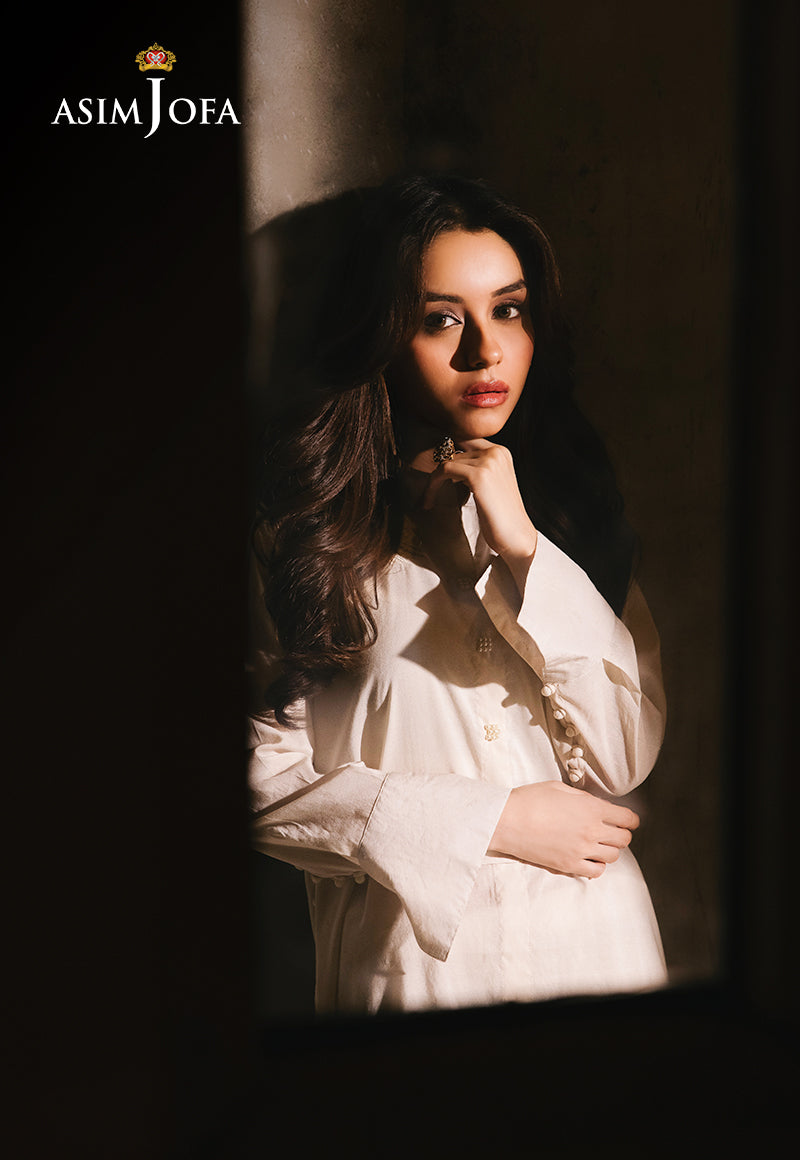 Pakistani Off-White Embroidered Cotton Silk Salwar Kameez (2-Piece) - Image 9