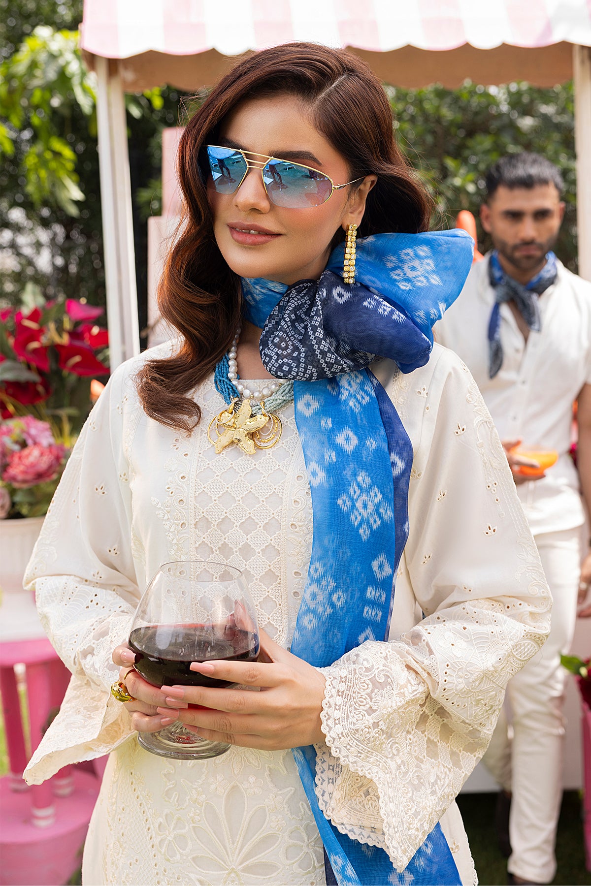 Pakistani Off-White Embroidered Cotton Salwar Kameez (3-Piece) - Image 4