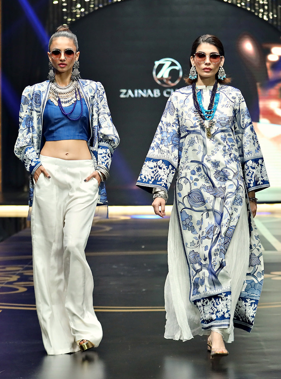 Ivory Blue Kantha Embroidered Long Shirt (2-Piece) - Image 3