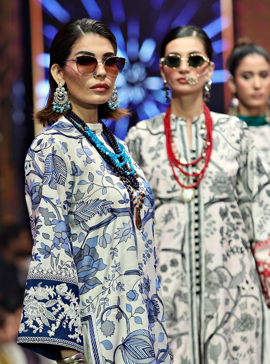 Ivory Blue Kantha Embroidered Long Shirt (2-Piece) - Image 4