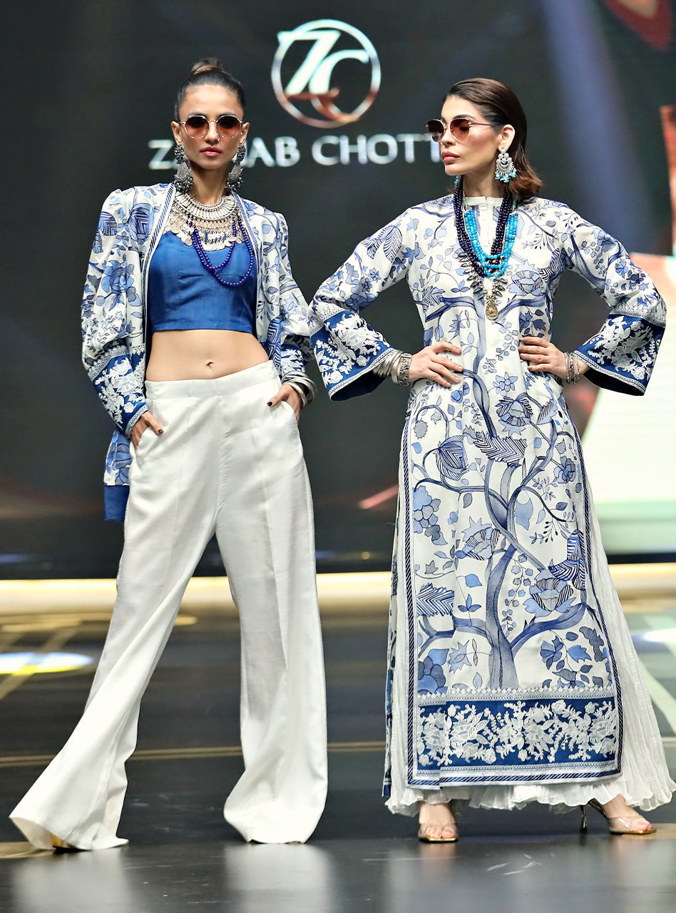 Ivory Blue Kantha Embroidered Long Shirt (2-Piece) - Image 5