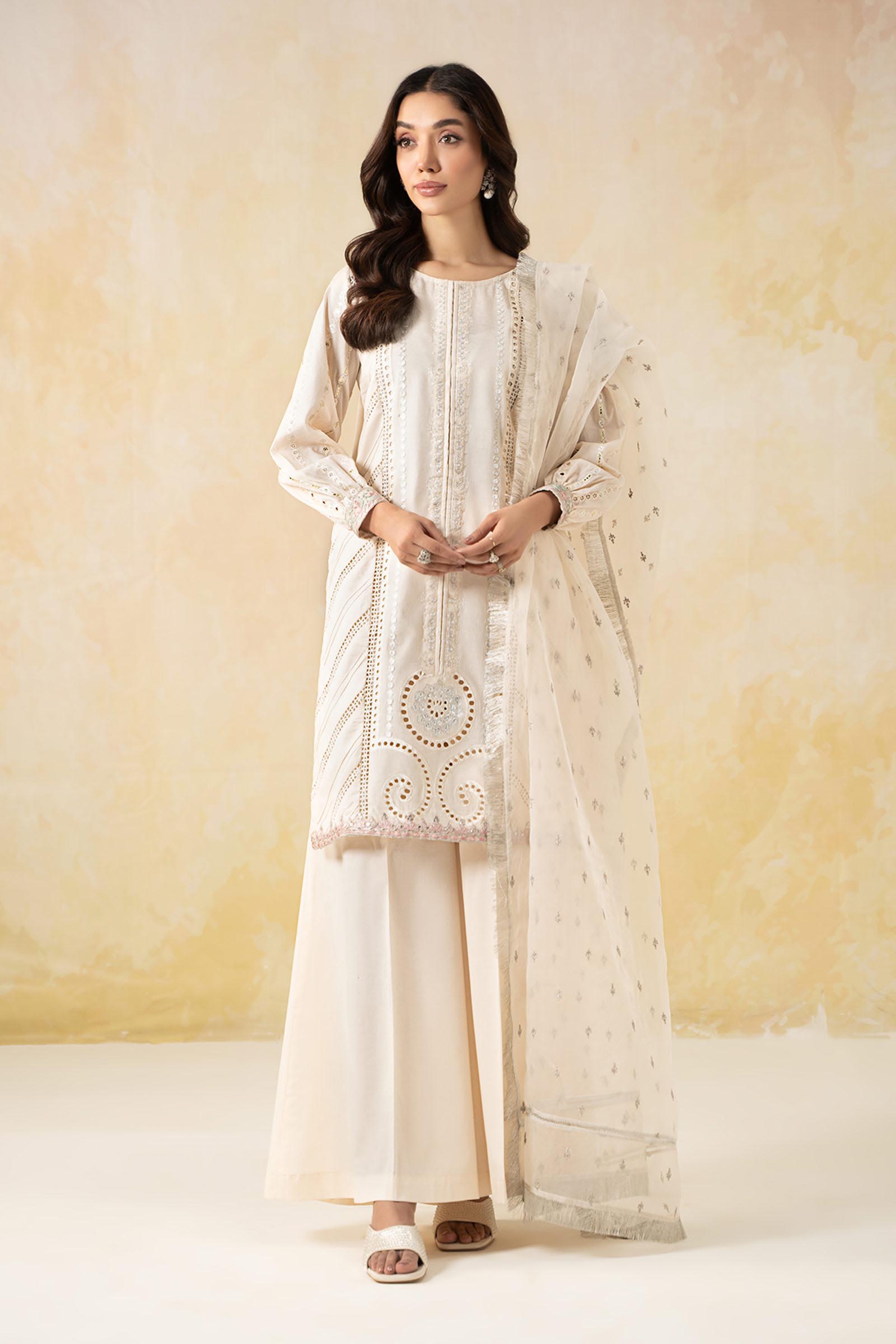 Off-White Embroidered Dobby Salwar Kameez (3-Piece) - Image 1