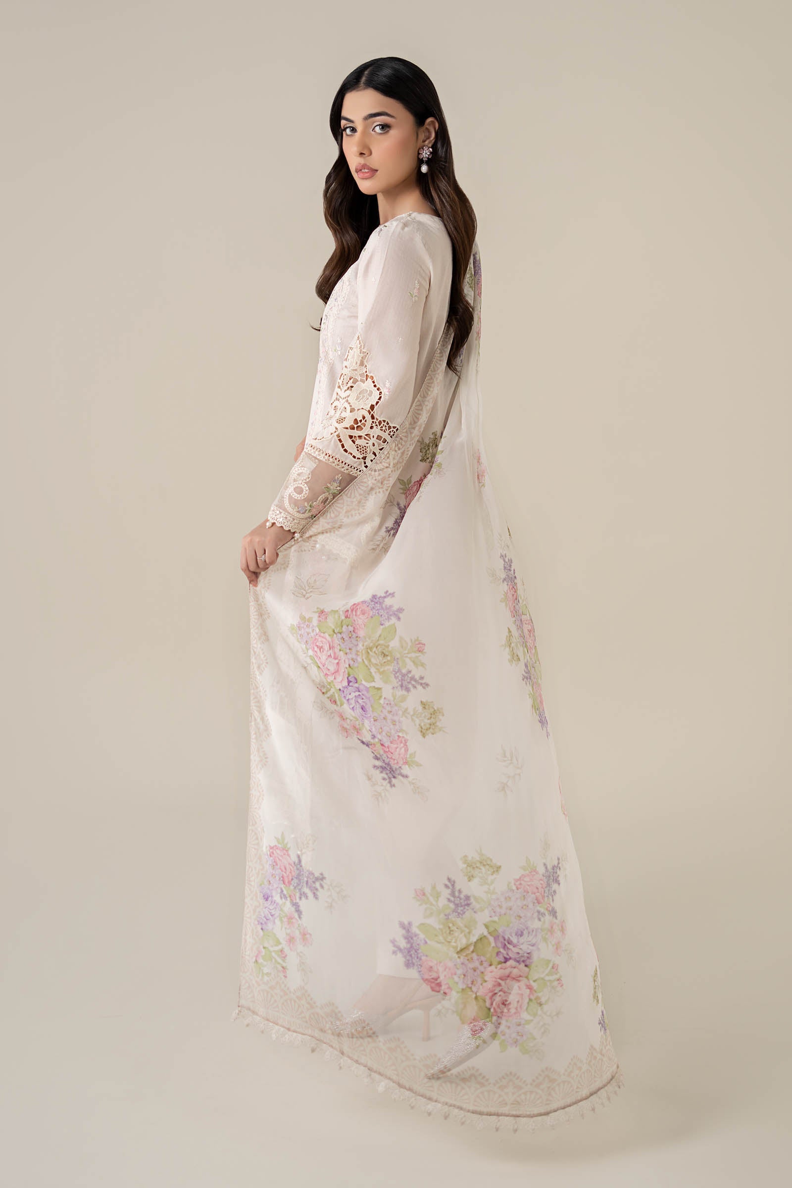 Pakistani Off-White Embroidered Dobby Lawn Salwar Kameez (3-Piece) - Image 3