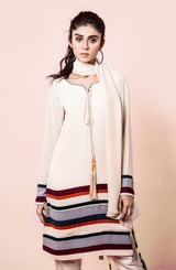 Pakistani Off-White Hand-Stitched Georgette Chiffon Tunic (3-Piece) - Image 2