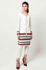 Pakistani Off-White Hand-Stitched Georgette Chiffon Tunic (3-Piece) - Image 3