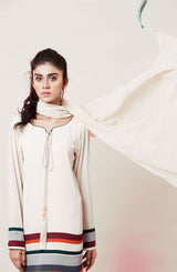 Pakistani Off-White Hand-Stitched Georgette Chiffon Tunic (3-Piece) - Image 6