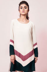 Pakistani Off-White Hand-Stitched Georgette Chiffon Tunic (2-Piece) - Image 2