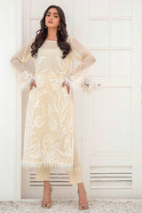 Pakistani French Vanilla Appliqué Georgette Chiffon Salwar Kameez (3-Piece) - Image 2