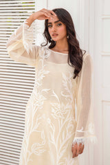 Pakistani French Vanilla Appliqué Georgette Chiffon Salwar Kameez (3-Piece) - Image 3