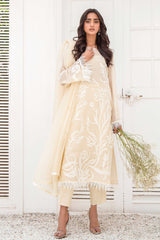 Pakistani French Vanilla Appliqué Georgette Chiffon Salwar Kameez (3-Piece) - Image 4