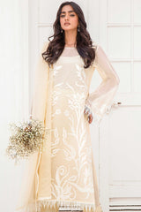 Pakistani French Vanilla Appliqué Georgette Chiffon Salwar Kameez (3-Piece) - Image 6
