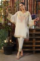 Pakistani Off-White Embroidered Georgette Salwar Kameez (2-Piece) - Image 2